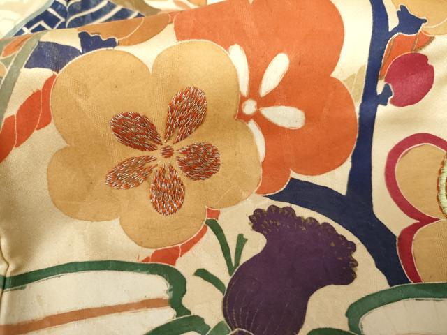 平和屋本店●アンティーク　大正ロマン　お引きずり・お引き摺り・引き振袖　駒刺繍　立波飛鶴宝尽くし　金銀彩　正絹　逸品　AABK3445cs