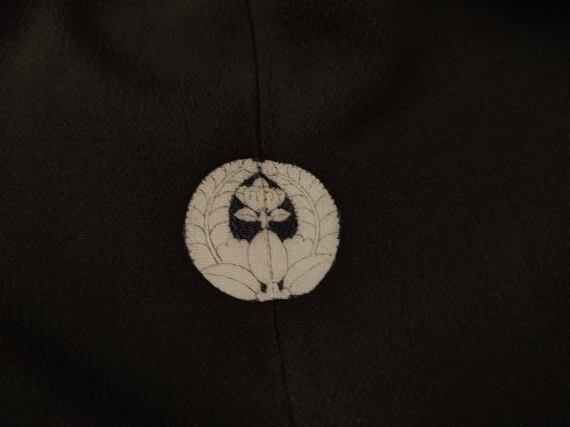 平和屋本店●アンティーク　大正ロマン　振袖　刺繍　檜扇鳳凰草花文　黒地　金彩　正絹　逸品　AABK3448cs
