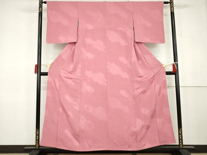 平和屋着物●上質な色無地　楓地紋　桃色　正絹　逸品　AABK3449cs