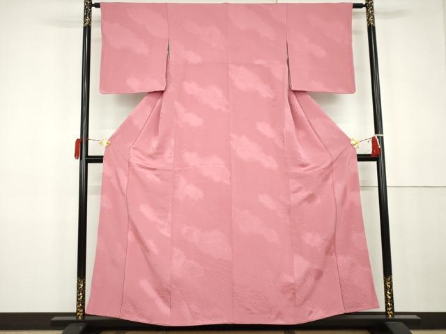 平和屋着物●上質な色無地　楓地紋　桃色　正絹　逸品　AABK3449cs