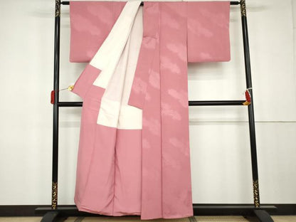 平和屋着物●上質な色無地　楓地紋　桃色　正絹　逸品　AABK3449cs