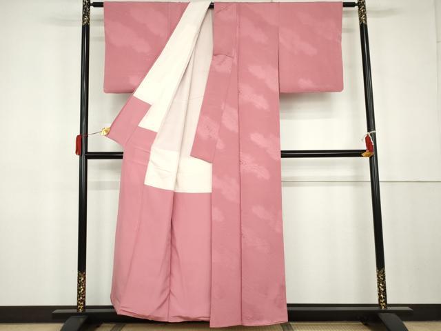 平和屋着物●上質な色無地　楓地紋　桃色　正絹　逸品　AABK3449cs