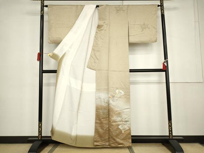 平和屋着物●訪問着　扇面草花文　暈し染め　金銀彩　正絹　逸品　AABK3450cs