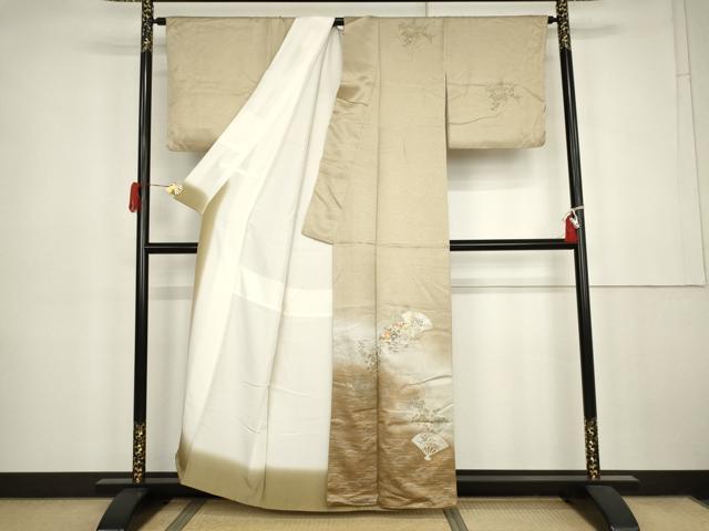 平和屋着物●訪問着　扇面草花文　暈し染め　金銀彩　正絹　逸品　AABK3450cs