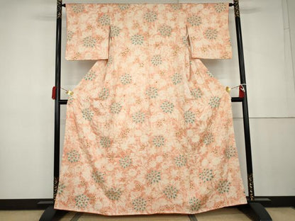 平和屋着物●上質な小紋　総絞り　草花文　正絹　逸品　AABK3452cs