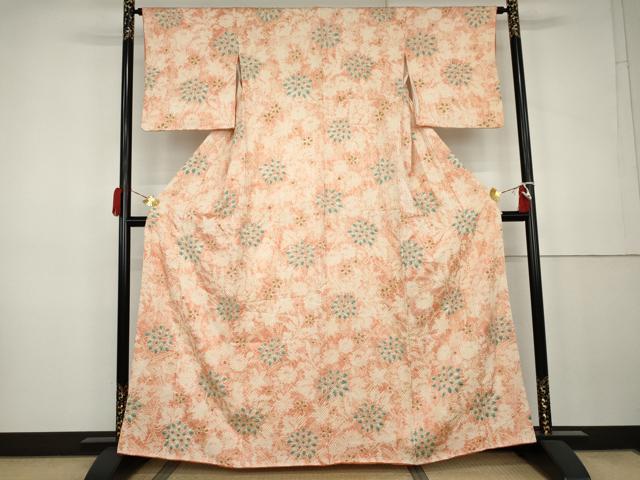 平和屋着物●上質な小紋　総絞り　草花文　正絹　逸品　AABK3452cs