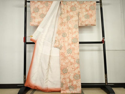 平和屋着物●上質な小紋　総絞り　草花文　正絹　逸品　AABK3452cs