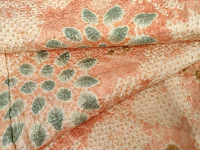 平和屋着物●上質な小紋　総絞り　草花文　正絹　逸品　AABK3452cs