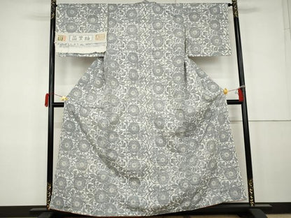 平和屋着物●繭里紬　手織り　菊唐草文　反端付き　正絹　逸品　AABK3455cs