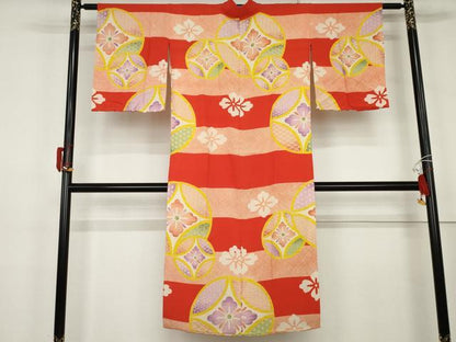 平和屋着物●アンティーク　大正ロマン　長襦袢　袷　七宝花文　正絹　逸品　AABK3456cs