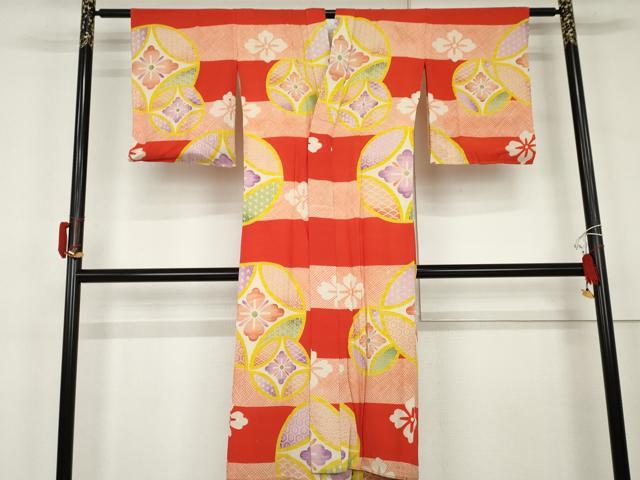 平和屋着物●アンティーク　大正ロマン　長襦袢　袷　七宝花文　正絹　逸品　AABK3456cs