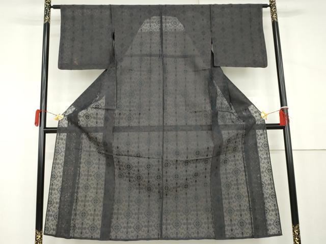平和屋着物＊夏物　小紋　紗　幾何学菱文　正絹　逸品　AABK3461cs