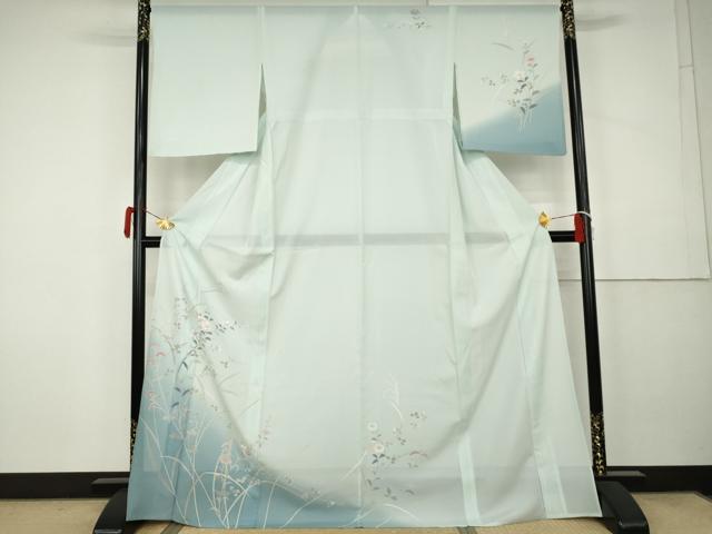 平和屋着物＊夏物　訪問着　絽　友禅　枝花文　暈し染め　金彩　正絹　逸品　AABK3475cs