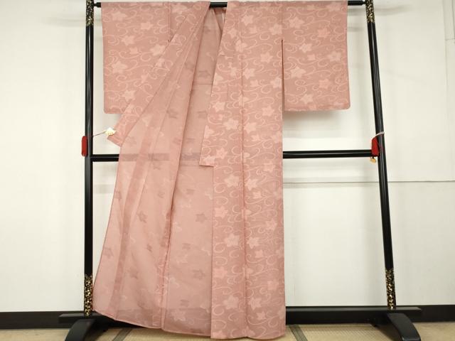 平和屋着物＊夏物　小紋　紗　花唐草文　正絹　逸品　AABK3479cs