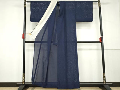 平和屋着物＊夏物　色無地　絽　鉄紺色　正絹　逸品　AABK3484cs