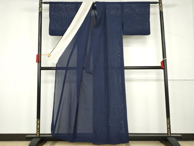 平和屋着物＊夏物　色無地　絽　鉄紺色　正絹　逸品　AABK3484cs