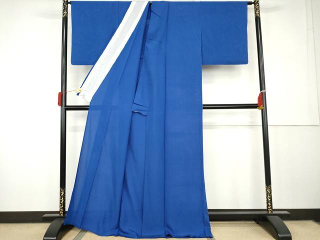 平和屋着物＊夏物　色無地　絽　瑠璃色　正絹　逸品　AABK3487cs
