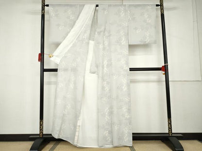 平和屋着物＊夏物　小紋　絽　南天枝葉文　正絹　逸品　AABK3494cs