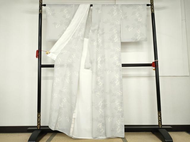 平和屋着物＊夏物　小紋　絽　南天枝葉文　正絹　逸品　AABK3494cs