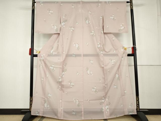 平和屋着物＊夏物　小紋　絽　草花文　洗える着物　AABK3497cs