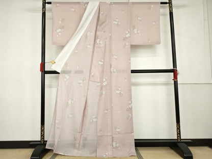 平和屋着物＊夏物　小紋　絽　草花文　洗える着物　AABK3497cs