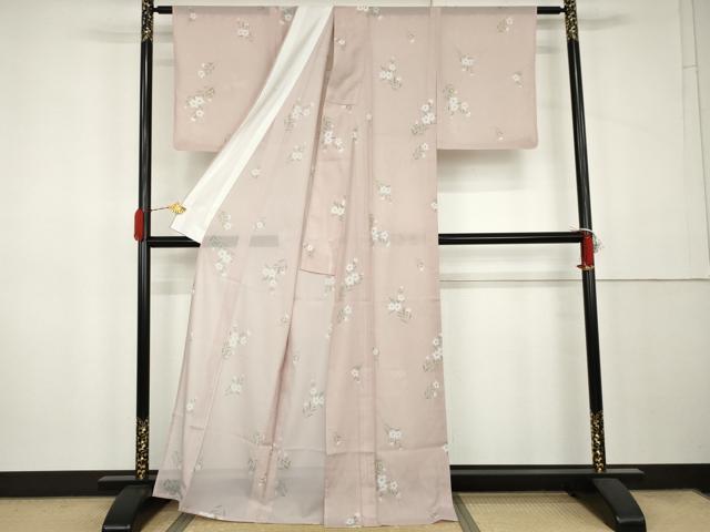 平和屋着物＊夏物　小紋　絽　草花文　洗える着物　AABK3497cs