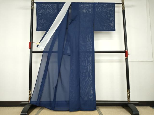 平和屋着物＊夏物　色無地　絽　瑠璃紺色　洗える着物　AABK3506cs