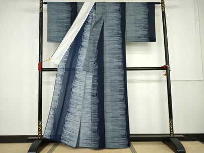平和屋着物＊夏物　小紋　紗　間道　洗える着物　AABK3512cs