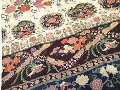 平和屋着物●訪問着　鳳凰草花文　金彩　鬼しぼ縮緬　正絹　逸品　AABK3519cs