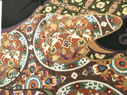 平和屋着物●中国三大刺繍　スワトウ刺繍　汕頭刺繍　総刺繍　黒留袖　狩猟更紗花文　金糸　正絹　逸品　AABK3523cs