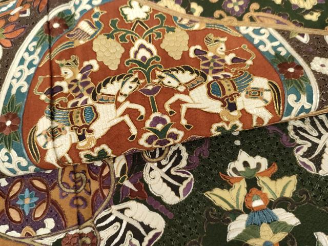 平和屋着物●中国三大刺繍　スワトウ刺繍　汕頭刺繍　総刺繍　黒留袖　狩猟更紗花文　金糸　正絹　逸品　AABK3523cs
