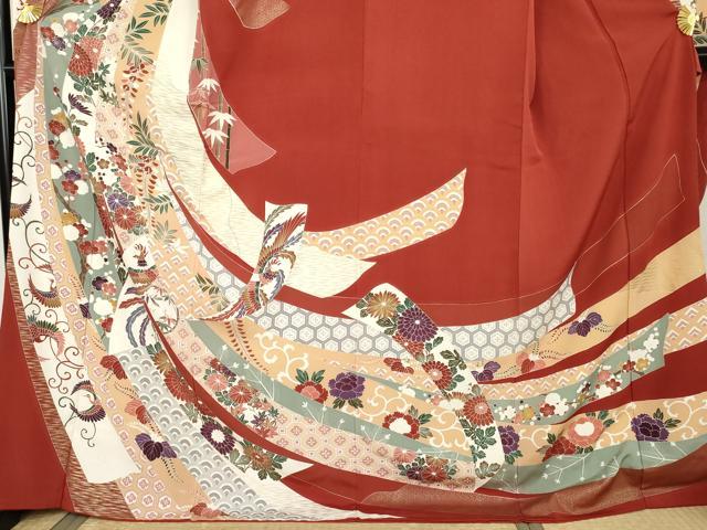 平和屋着物●豪華振袖　束ね熨斗鳳凰花文　金彩　ロング丈　正絹　逸品　AABK3526cs