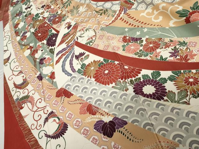 平和屋着物●豪華振袖　束ね熨斗鳳凰花文　金彩　ロング丈　正絹　逸品　AABK3526cs