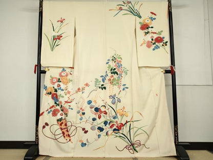平和屋着物●訪問着　友禅　作家物　枝花文　金彩　正絹　逸品　AABK3528cs