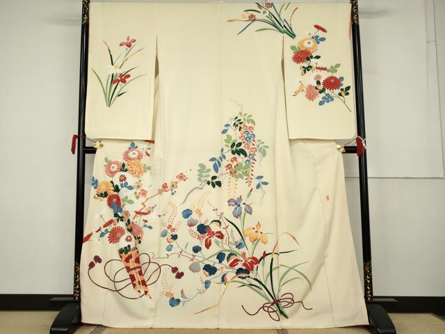 平和屋着物●訪問着　友禅　作家物　枝花文　金彩　正絹　逸品　AABK3528cs