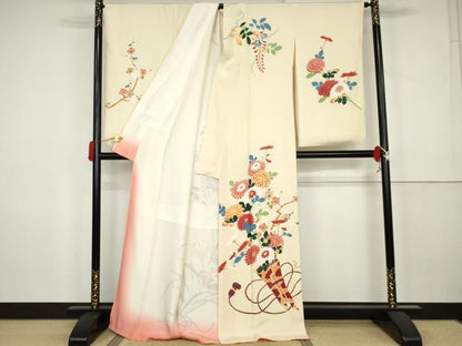 平和屋着物●訪問着　友禅　作家物　枝花文　金彩　正絹　逸品　AABK3528cs
