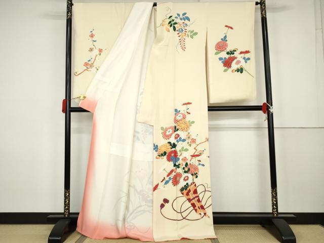 平和屋着物●訪問着　友禅　作家物　枝花文　金彩　正絹　逸品　AABK3528cs