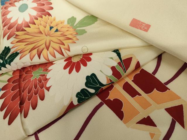 平和屋着物●訪問着　友禅　作家物　枝花文　金彩　正絹　逸品　AABK3528cs