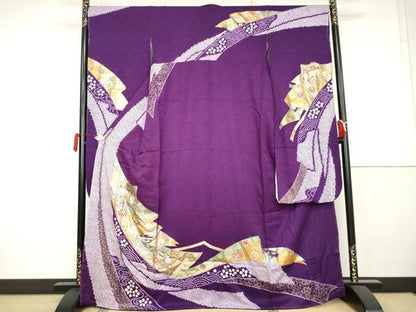 平和屋着物●豪華振袖　絞り　御所車花蝶丸文　金銀彩　さが美扱い　正絹　逸品　未使用　AABK3529cs