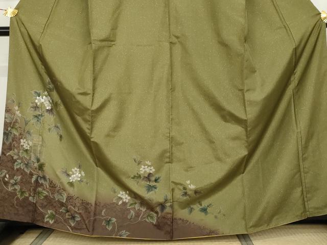 平和屋着物●本場大島紬　染大島　訪問着　刺繍　枝花文　金彩　やまと誂製　正絹　逸品　AABK3530cs