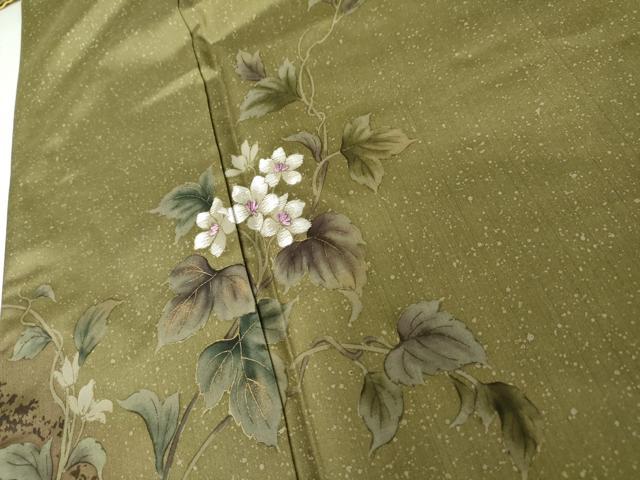 平和屋着物●本場大島紬　染大島　訪問着　刺繍　枝花文　金彩　やまと誂製　正絹　逸品　AABK3530cs