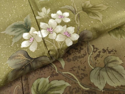平和屋着物●本場大島紬　染大島　訪問着　刺繍　枝花文　金彩　やまと誂製　正絹　逸品　AABK3530cs