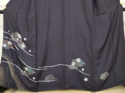 平和屋着物●訪問着　絞り　舞花文　金彩　正絹　逸品　AABK3531cs