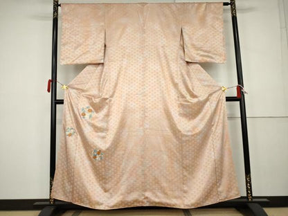 平和屋着物●色留訪問着　総刺繍　草花丸文　暈し染め　金糸　正絹　逸品　AABK3534cs