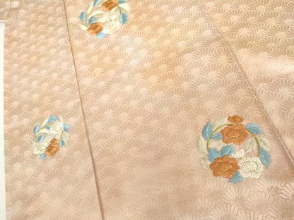 平和屋着物●色留訪問着　総刺繍　草花丸文　暈し染め　金糸　正絹　逸品　AABK3534cs