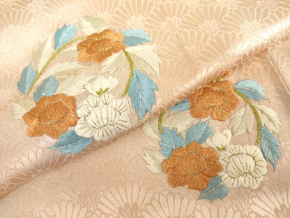 平和屋着物●色留訪問着　総刺繍　草花丸文　暈し染め　金糸　正絹　逸品　AABK3534cs