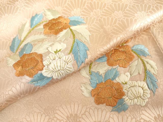 平和屋着物●色留訪問着　総刺繍　草花丸文　暈し染め　金糸　正絹　逸品　AABK3534cs