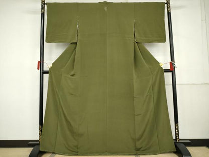 平和屋着物●上質な色無地　草色　正絹　逸品　AABK3536cs
