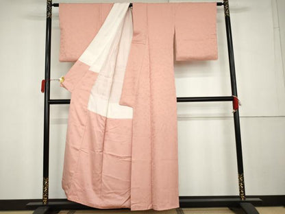 平和屋着物●上質な色無地　草花地紋　紅梅色　正絹　逸品　AABK3538cs