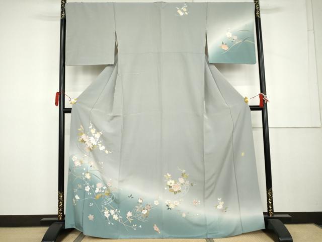 平和屋着物●訪問着　友禅　作家物　片輪車枝花文　暈し染め　正絹　逸品　AABK3541cs